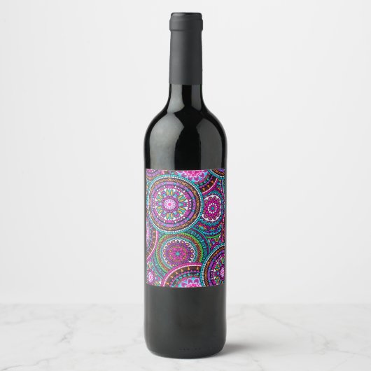 Bright Bohemian Boho Hippy Chic Pattern Wijn Etiket (Voorkant)