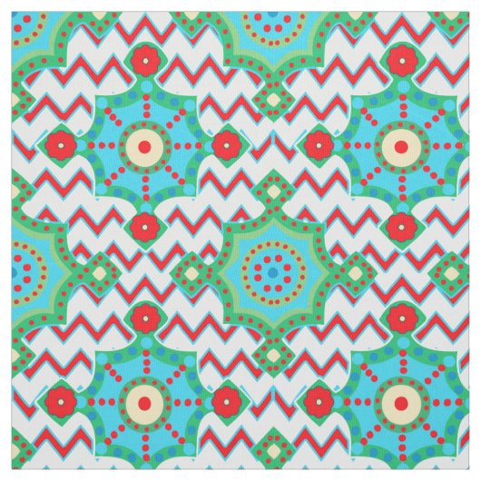 Bright Boho | Aqua en Red Chevron Stof (Swatch)