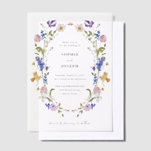 Bright Boho Floral Wreath | Bruiloft Vellum Uitnodigingen (Offset)