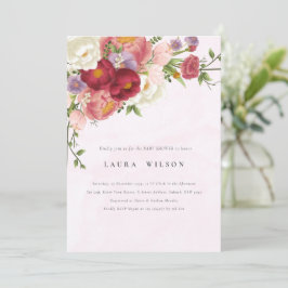 Bright Boho Rood Roze Witte Bloemen Baby shower Kaart