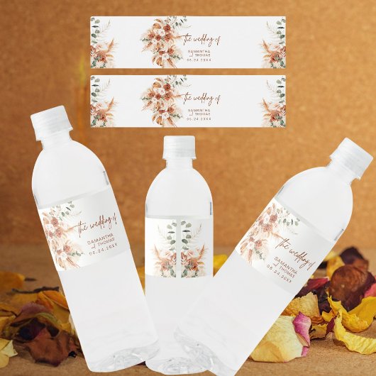 Bright Bold Boho Terracotta bruiloft Waterfles Etiket