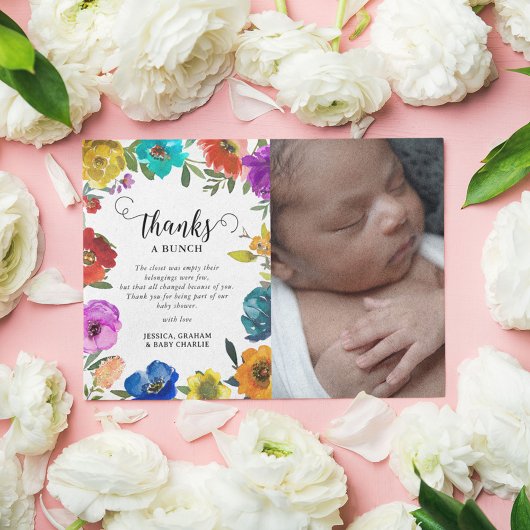 Bright & Bold Floral Baby shower Bedankkaart