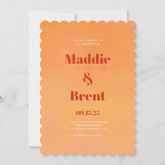 Bright & Bold Gradient Sinaasappel QR Code Wedding Kaart (Voorkant)