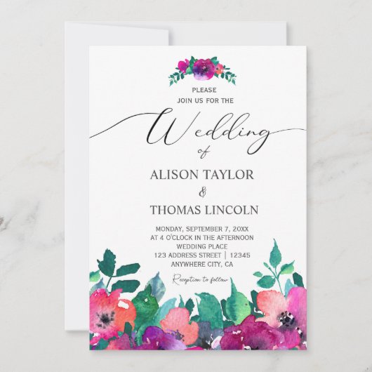 Bright & Bold Kleurrijke Bloemen Uitnodiging (Voorkant)