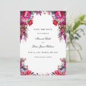 Bright Bold Magenta Bloemen & Foto Bruiloft Save The Date (Staand voorkant)