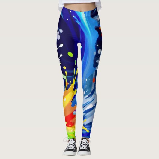 Bright Bold Rainbow Paint Splatter Asymmetrisch Leggings (Voorkant)