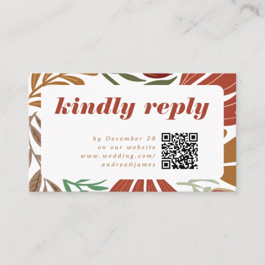 Bright Bold Retro Terracotta Bloemen Bruiloft RSVP Informatiekaartje (Voorkant)