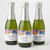 Bright & Bold Waterverf Bloemen Verjaardags Proost Sparkling Wijnetiket (Flessen)