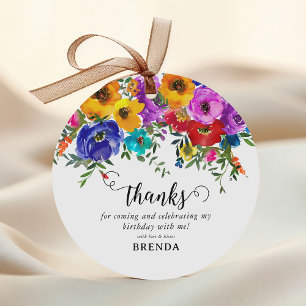 Bright & Bold Waterverf Floral Bedankt Verjaardag Bedankjes Labels