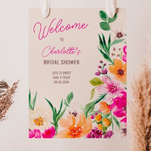 Bright bold wilde bloemen welkom vrijgezellenfeest poster