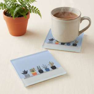 Bright Botanische pottenbakkerij Plant Illustratie Glazen Onderzetter