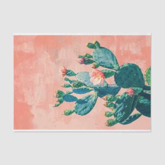 Bright Cactus met Coral Pink Wall Decoupage Tissuepapier (Voorkant)