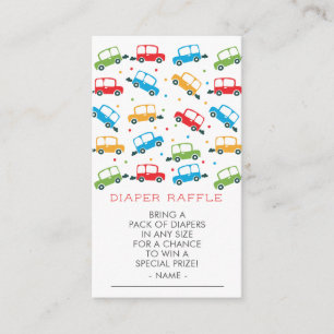 Bright Cars Boy Baby shower Luier Raffle Ticket Informatiekaartje