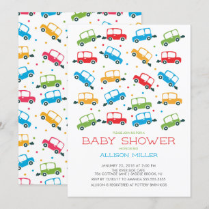 Bright Cars Oh Boy Baby shower Invitation Kaart