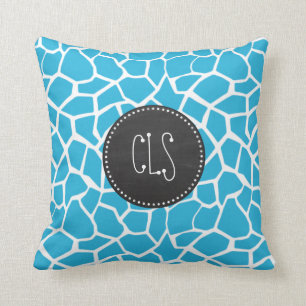 Bright Cerulean Giraffe Animal Print; Chalkboard Kussen