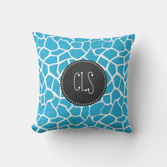 Bright Cerulean Giraffe Animal Print; schoolbord Kussen (Voorkant)