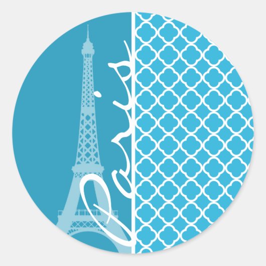 Bright Cerulean Quatrefoil Ronde Sticker (Voorkant)