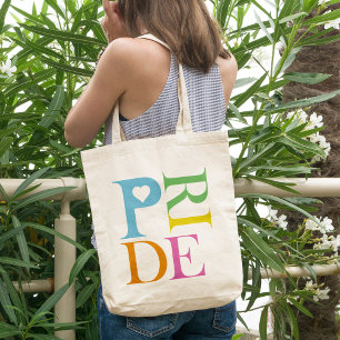 BRIGHT CHEERFUL COLORFUL FUN PRIDE TYPOGRAPHY TOTE BAG