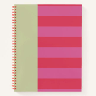 Bright Cheerful pink and sage green striped design Notitieboek