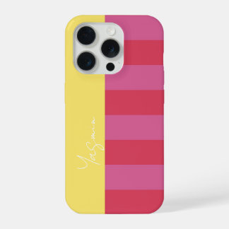 Bright Cheerful pink and yellow striped design iPhone 15 Pro Hoesje