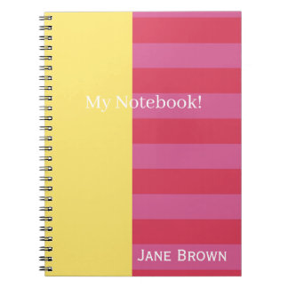 Bright Cheerful pink and yellow striped design Notitieboek