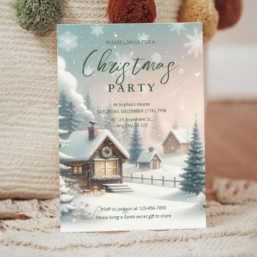 Bright Christmas Party Invitation avec scène de ne