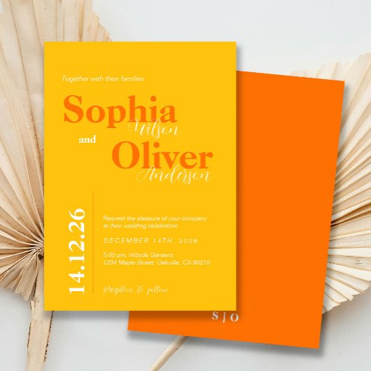 Bright Citrus Pop Bold Minimalist Wedding Kaart