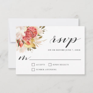 Bright Citrus Tropical Floral Wedding RSVP Kaartje
