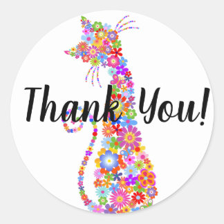 Bright Color Flower Cat Dank je Ronde Sticker