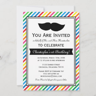 Bright Colorful Boy Mustache Birthday Party Kaart