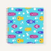 Bright Colorful Cartoon Fish Pattern Blue Notitieboek (Voorkant)