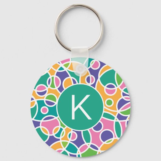 Bright Colorful Crazy Circles Pattern Monogram Sleutelhanger (Voorkant)