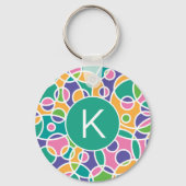 Bright Colorful Crazy Circles Pattern Monogram Sleutelhanger (Achterkant)
