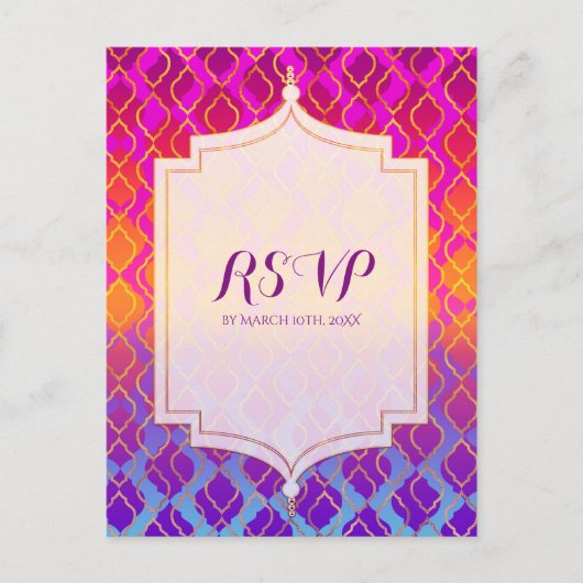 Bright Colors Arabian Moroccan Glam Party RSVP Uitnodiging Briefkaart (Voorkant)