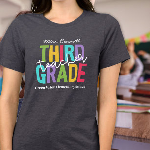 Bright Colors Third Grade Teacher Naam toevoegen Tri-Blend Shirt