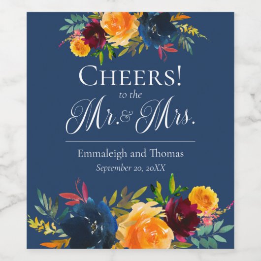 Bright Colours Waterverf Bloemen Bruiloft Wijn Lab Wijn Etiket (Enkel label)