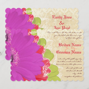 Bright Coral Limoen Paars Gerber Wedding Invite Kaart