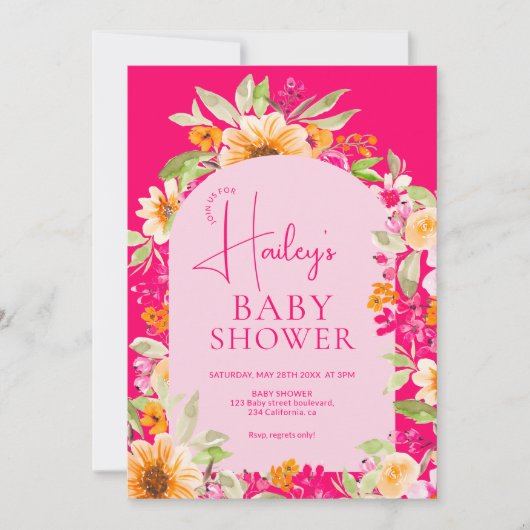 Bright Country floral waterverf Baby shower Kaart (Voorkant)