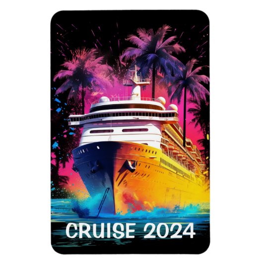 Bright Cruise Ship avec Palm Trees Magnet (Vertical)