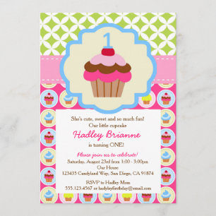 Bright Cupcake 1er anniversaire Invitation à la fê