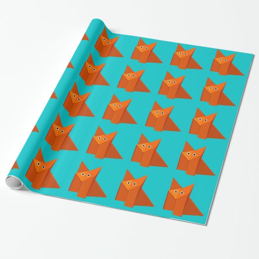 Bright Cute Origami Fox Pattern Cadeaupapier (Uitgerold)