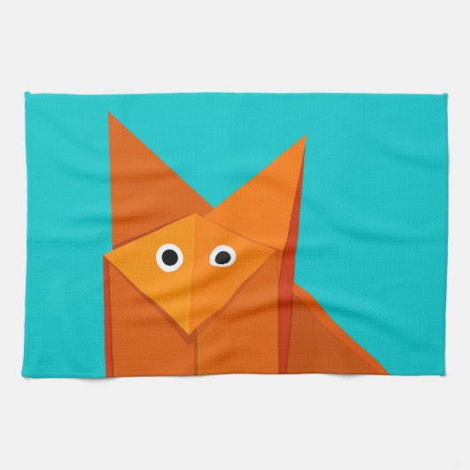 Bright Cute Origami Fox Theedoek (Horizontaal)