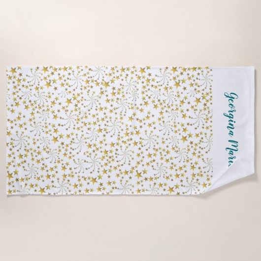Bright Elegant Trendy Gold Stars Aangepaste naam Strandlaken (Voorkant)