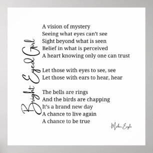 Bright Eyed Girl Inspirerend gedicht Wall Art Deco Poster