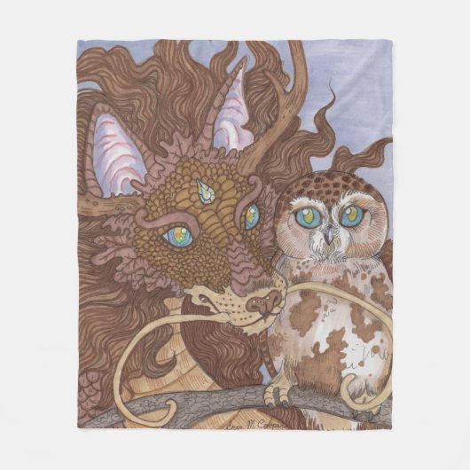 Bright Eyes Owl Dragon Fleece Deken (Voorkant)