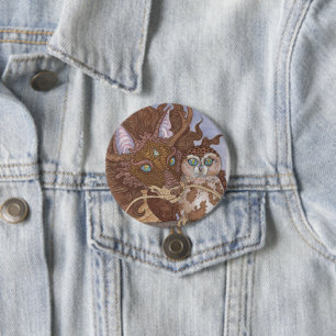 Bright Eyes Owl en Dragon Ronde Button 7,6 Cm