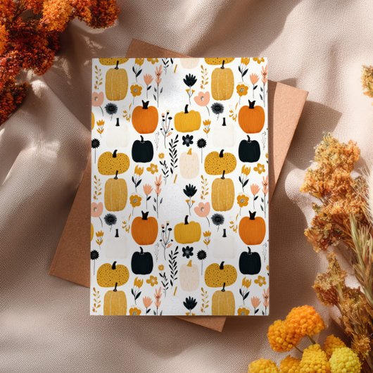 Bright Fall Foliage& Pumpkins Thanksgiving Dinner Kaart