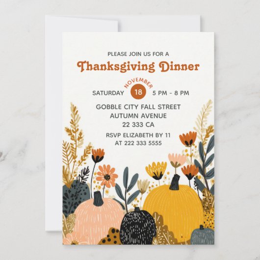 Bright Fall Foliage& Pumpkins Thanksgiving Dinner Kaart (Voorkant)