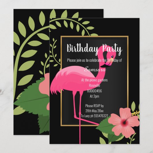 BRIGHT FLAMINGO HIBISCUS BLACK PINK GOLD KAART (Voorkant / Achterkant)