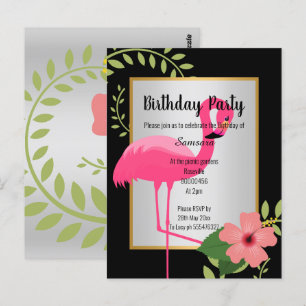 BRIGHT FLAMINGO HIBISCUS SILVER GOLD INVITATION BRIEFKAART